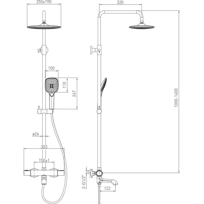Душевая система с термостатом Volle Sistema E 1580.090401 (с изливом), фото 2
