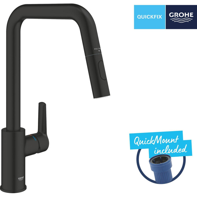 Смеситель для кухни Grohe QuickFix Start Black 306312430 (черный матовый, с выдвижной лейкой), фото 5