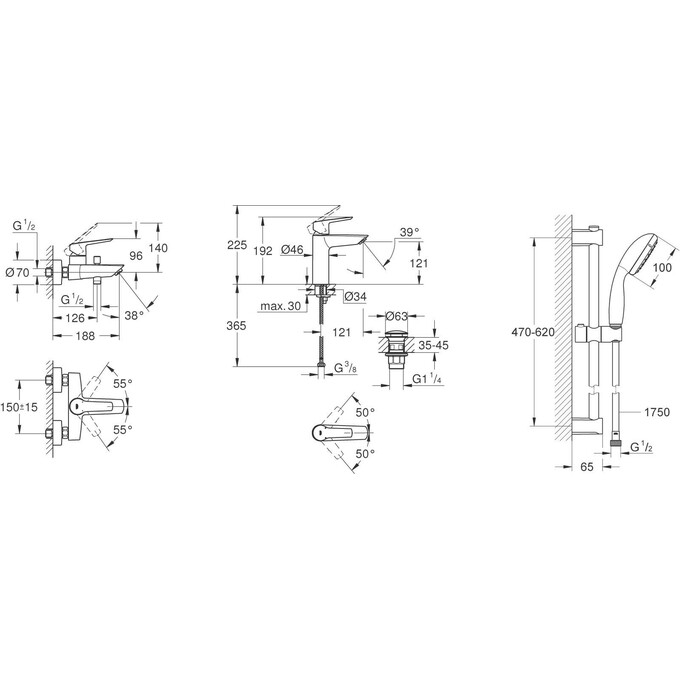Комплект змішувачів для ванної кімнати Grohe QuickFix Start M-Size Black UA303301MQ (235752432+322782432+279482430), фото , изображение 18