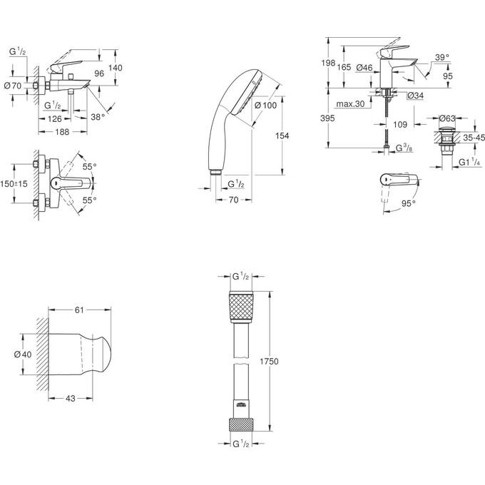 Комплект змішувачів для ванної кімнати Grohe QuickFix Start ColdStart S-Size Black UA303301SQ (235512432+322782432+279582430+287422432+279462430), фото , изображение 14