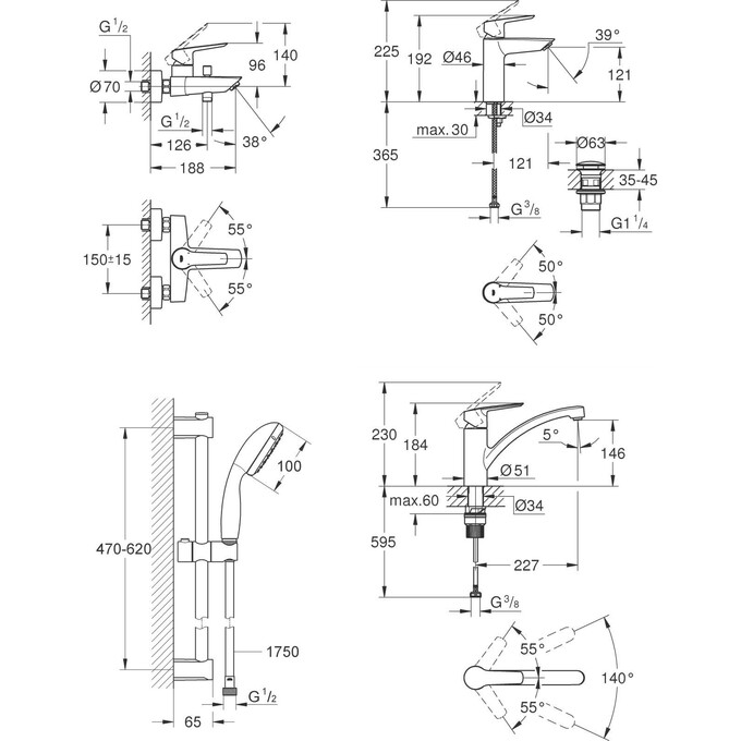 Комплект змішувачів для ванної кімнати та кухні Grohe QuickFix Start M-Size Black UA303311MK (235752432+322782432+279482430+324412432), фото , изображение 19