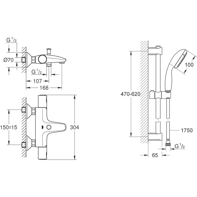 Смеситель для ванны с термостатом Grohe QuickFix Precision Start Black UA303907T1 (черный матовый, с душевым гарнитуром), фото 10