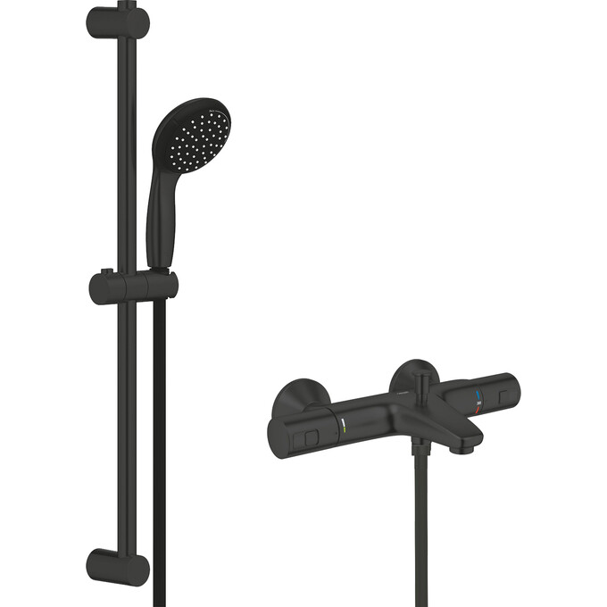 Смеситель для ванны с термостатом Grohe QuickFix Precision Start Black UA303907T1 (черный матовый, с душевым гарнитуром), фото 