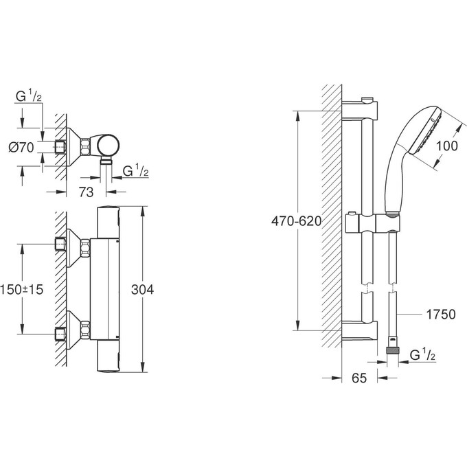 Смеситель для душа с термостатом Grohe QuickFix Precision Start Black UA303908T1 (черный матовый, с душевым гарнитуром), фото 12