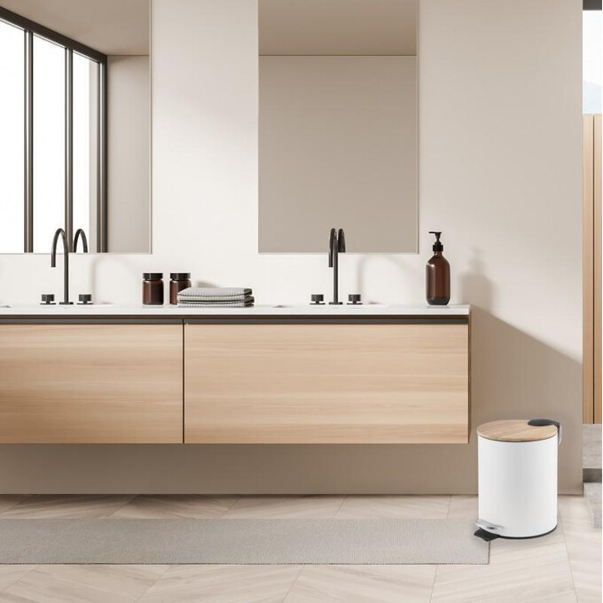 Відро для сміття Yoka Vini White/Bamboo CH.VINI-WHT (біле/бамбук, 3 л, з педаллю та кришкою), фото , изображение 2