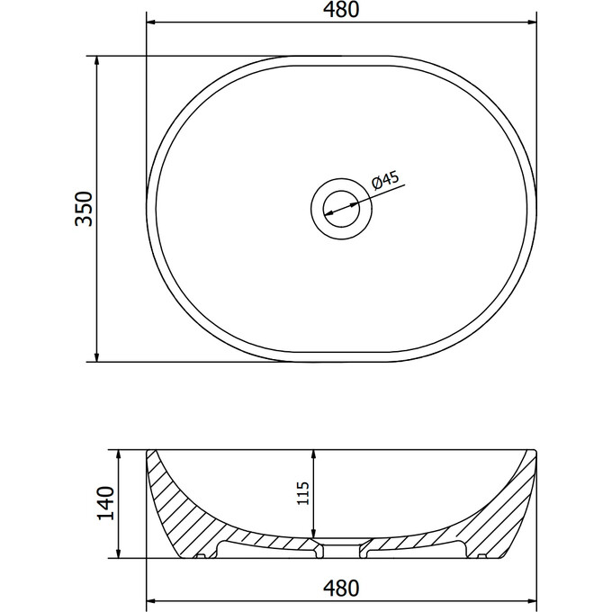 Раковина Mexen Viki Dark Grey Matt MEX-21054871 (48x35 см, темно-серая матовая, чаша), Доступные размеры: 48 x 35, Цвет производителя: темно-серый матовый, фото 2