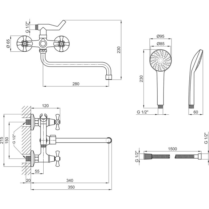 Смеситель для ванны Lidz 75 21 140S (LDLAM1401CRM22017, с лейкой и шлангом), фото 5