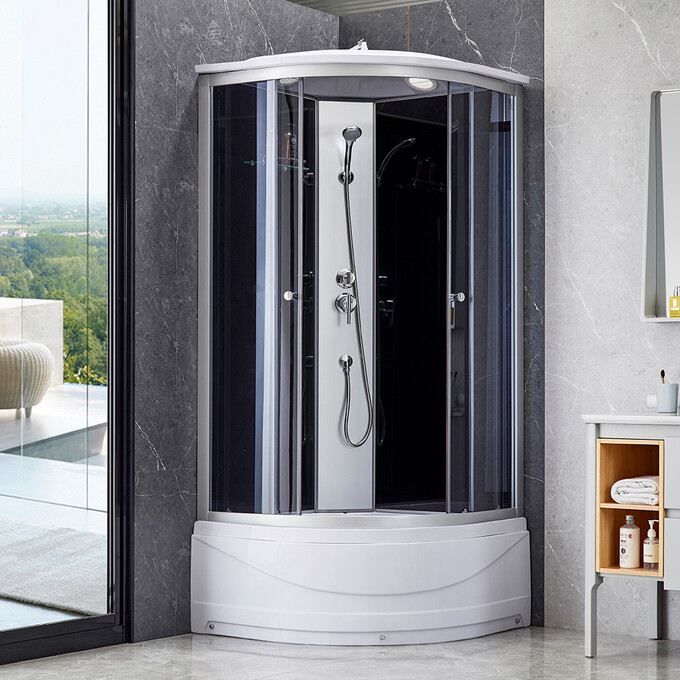 Душевой гидробокс с поддоном Lidz Tani SB90x90.SAT.HIGH.GR (LTSB9090SATHIGHGR, стекло тонированное, профиль сатин), Доступные размеры: 90 x 90, Цвет производителя: тонированное стекло, фото 2