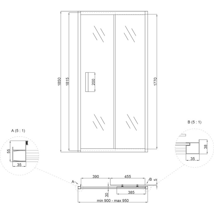 Душевая дверь Lidz Zycie SD90x185.CRM.FR (LZSD90185CRMFR, 95 см, стекло матовое, профиль хром), Доступные размеры: 95, фото 10