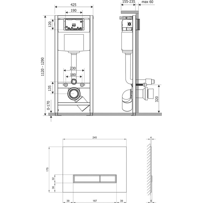 Набор инсталляции 4 в 1 Qtap Nest ST QT0133M425V1105GW: инсталляция QT0133M425 + клавиша смыва QT0111V1105GW + прокладка + крепление к стене, фото 9