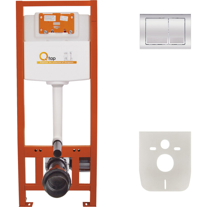 Набор инсталляции 4 в 1 Qtap Nest ST QT0133M425M06028CRM: инсталляция QT0133M425 + клавиша смыва QT0111M06028CRM + прокладка + крепление к стене, фото 