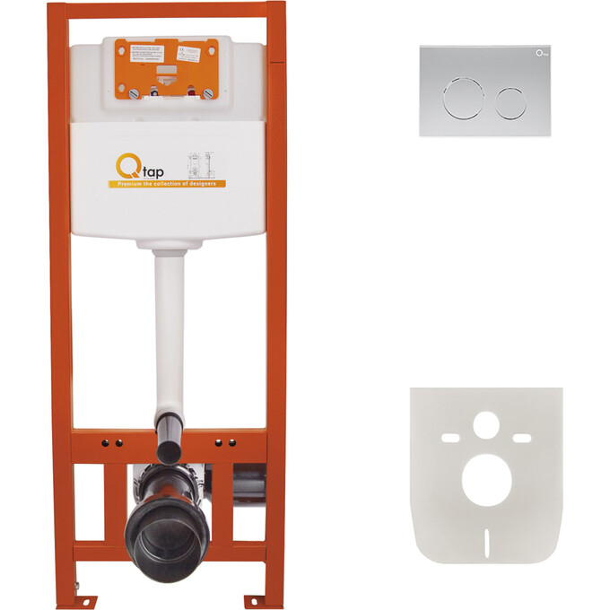 Набор инсталляции 4 в 1 Qtap Nest ST QT0133M425M11111SAT: инсталляция QT0133M425 + клавиша смыва QT0111M11111SAT + прокладка + крепление к стене, фото 