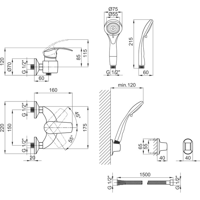 Смеситель для душа Lidz Mars 81 01000 (LDMAR010CRM34892, с лейкой и шлангом), фото 5