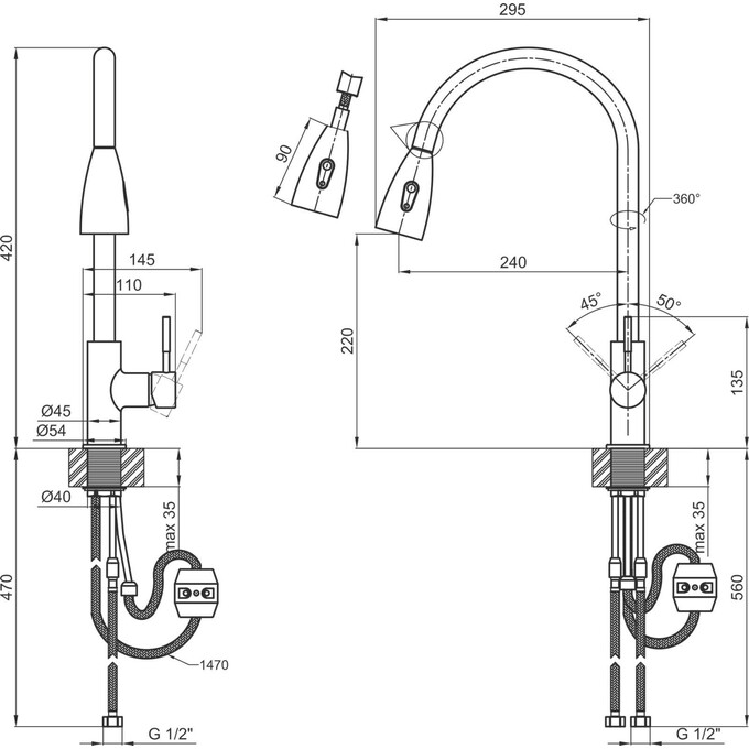 Смеситель для кухни Lidz Aria 015FL-8 (LDARI015FLNKS34945, никель, с выдвижной лейкой), фото 6