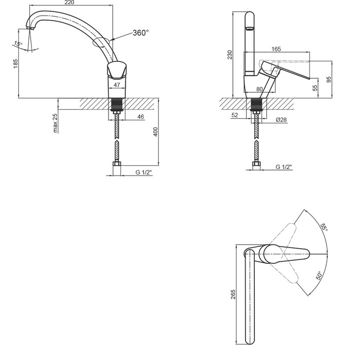 Змішувач для кухні Lidz 14 43 008F-3 (LDNIC008FBLA35181, чорний матовий), фото , изображение 5