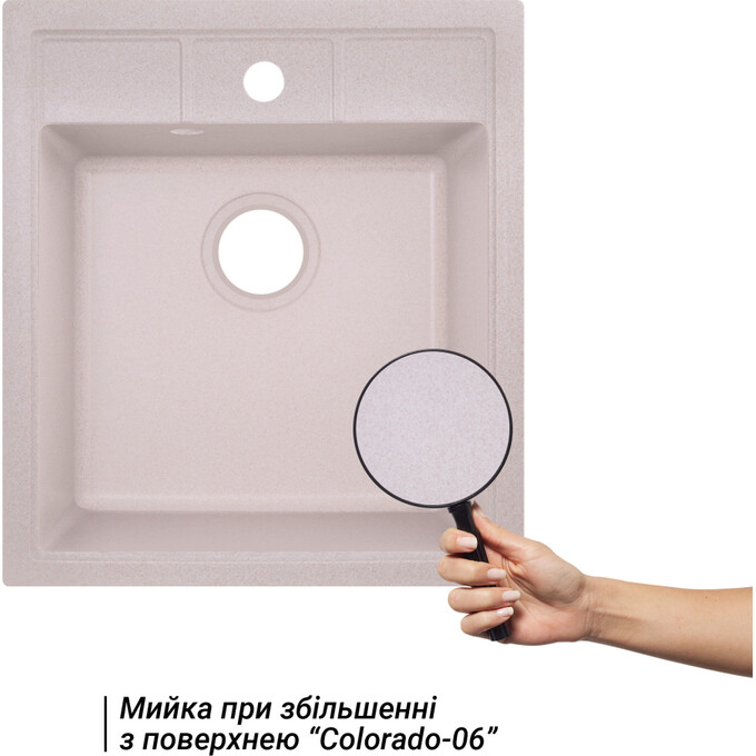 Мийка для кухні Lidz 460х515/200 COL-06 (LIDZCOL06460515200, 45.5x51.3 см, бежева, з сифоном), Колір виробника: бежевий, фото , изображение 2