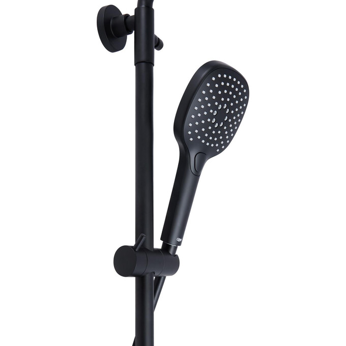 Душова система з термостатом Qtap Sloup Black Matt 57T105VNKBB (QTSL57T105VNKBB, чорна матова, з поличкою), фото , изображение 3
