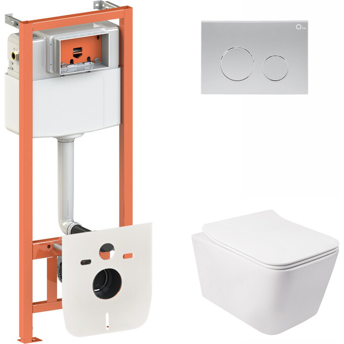 Комплект унитаз с инсталляцией 4 в 1 Qtap QT05335170W0133M425M11111SAT: подвесной унитаз с сиденьем Crow QT05335170W + инсталляция Nest ST QT0133M425 + клавиша смыва Nest QT0111M11111SAT + звукоизоляционная прокладка, фото 