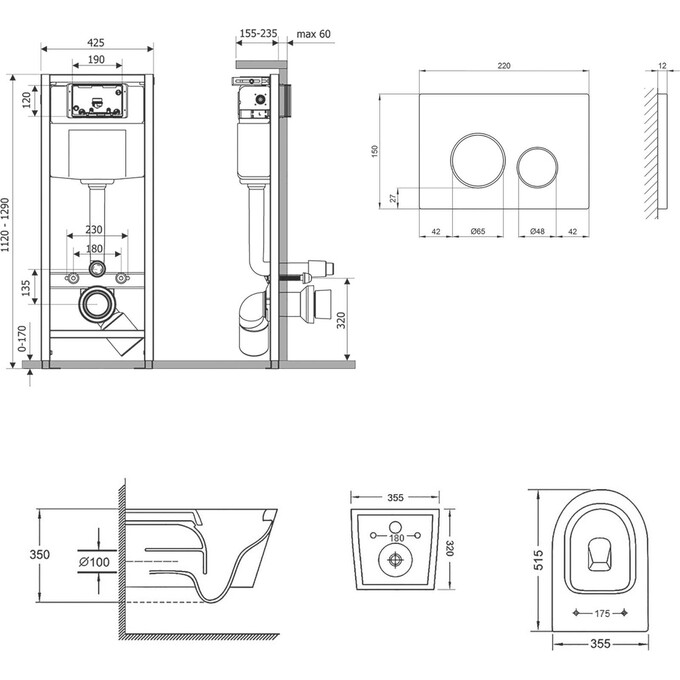 Комплект унитаз с инсталляцией 4 в 1 Qtap QT16335178W0133M425M11112CRM: подвесной унитаз с сиденьем Swan QT16335178W + инсталляция Nest ST QT0133M425 + клавиша смыва Nest QT0111M11112CRM + звукоизоляционная прокладка, фото 9