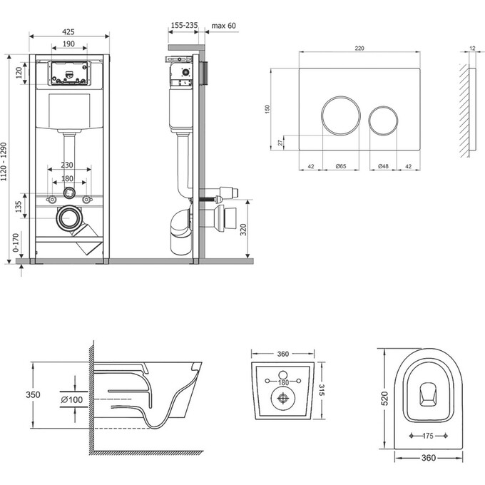 Комплект унитаз с инсталляцией 4 в 1 Qtap QT07335176W0133M425M11112CRM: подвесной унитаз с сиденьем Jay QT07335176W + инсталляция Nest ST QT0133M425 + клавиша смыва Nest QT0111M11112CRM + звукоизоляционная прокладка, фото 9