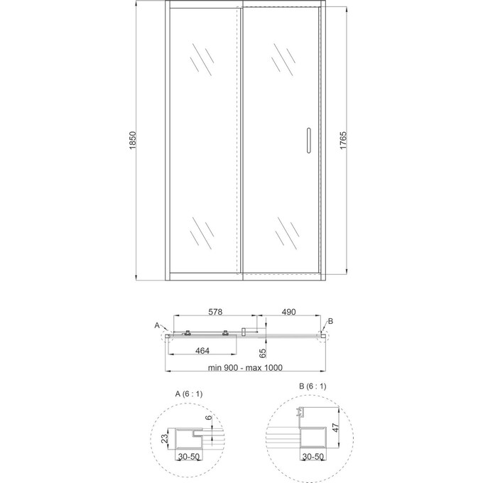 Душевая дверь Qtap Taurus CRM209-1.C6 (TAUCRM2091C6, 100 см, стекло прозрачное, профиль хром), Доступные размеры: 100, фото 8