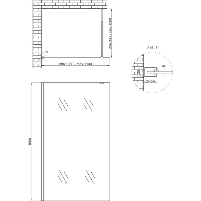Душевая перегородка Qtap Walk-In Standard CRM2011.C8 (STDCRM2011C8, 110 см, стекло прозрачное, профиль хром), Доступные размеры: 110, Цвет производителя: хром, фото 6