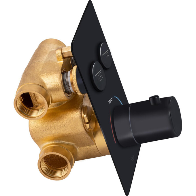 Змішувач прихованого монтажу для душу з термостатом Qtap Votice 6442T105NKB (QTVOT6442T105NKB, чорний матовий, внутрішня частина в комплекті), фото , изображение 3