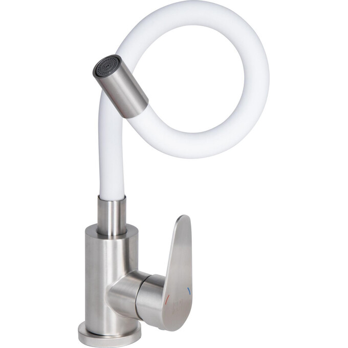 Смеситель для кухни Lidz Vida 04R-WFS (LDVID015F3WHI43357, нержавейка/белый, с гибким изливом), Цвет производителя: белый матовый, нержавейка, фото 2