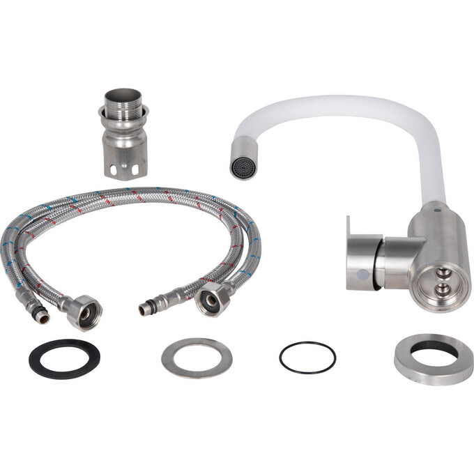 Смеситель для кухни Lidz Vida 04R-WFS (LDVID015F3WHI43357, нержавейка/белый, с гибким изливом), Цвет производителя: белый матовый, нержавейка, фото 3