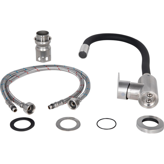 Смеситель для кухни Lidz Vida 04R-BFS (LDVID015F3BLA43358, нержавейка/черный, с гибким изливом), Цвет производителя: черный матовый, нержавейка, фото 3