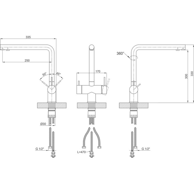Смеситель для кухни Lidz Aria 24F-SFS (LDARI020F1NKS43359, никель, с подключением питьевой воды), фото 6