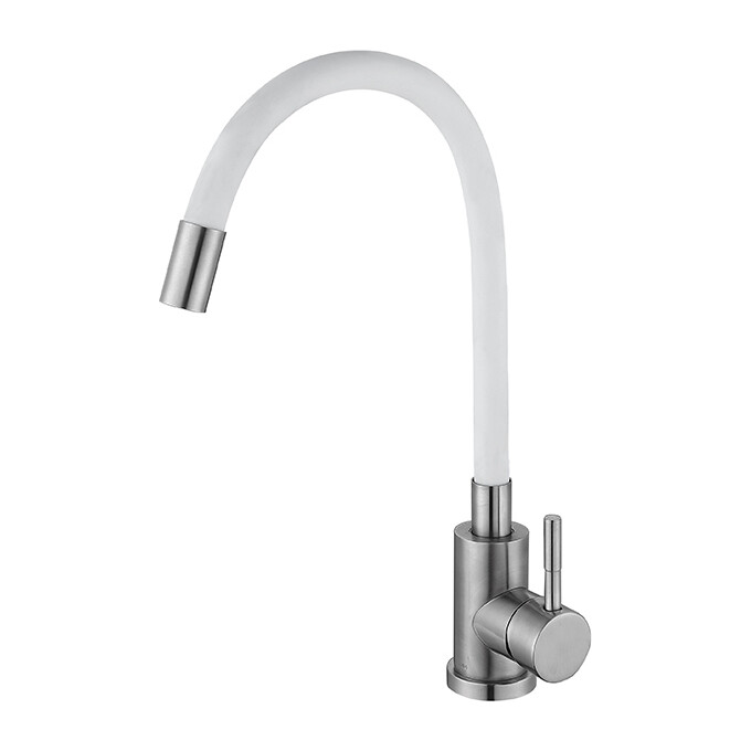 Смеситель для кухни Lidz Aria 04R-WFS (LDARI015F3WHI43362, нержавейка/белый, с гибким изливом), Цвет производителя: белый матовый, нержавейка, фото 
