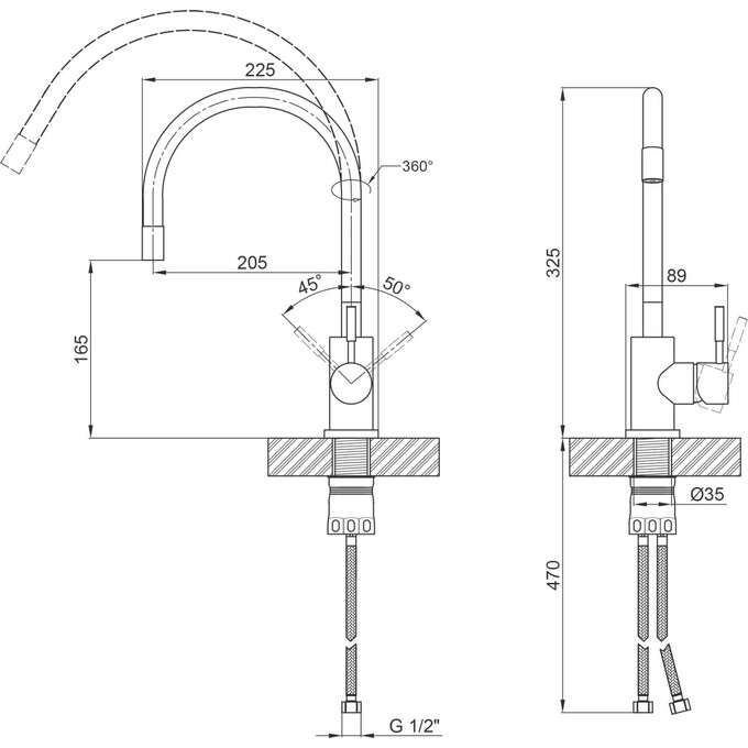 Смеситель для кухни Lidz Aria 04R-BFS (LDARI015F3BLA43364, нержавейка/черный, с гибким изливом), Цвет производителя: черный матовый, нержавейка, фото 2