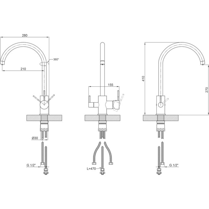 Смеситель для кухни Lidz Aria 24U-SFS (LDARI020FNKS43365, никель, с подключением питьевой воды), фото 6