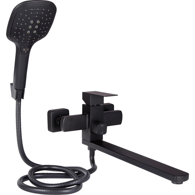Смеситель для ванны Lidz Kubis 05D-SES (LDKUB005BLA43378, черный матовый, с лейкой и шлангом), фото 