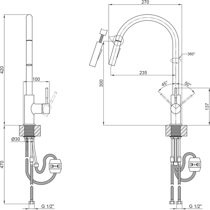 Смеситель для кухни Lidz Aria 04U-SFS (LDARI015FL2NKS43397, никель, с выдвижной лейкой), фото 5