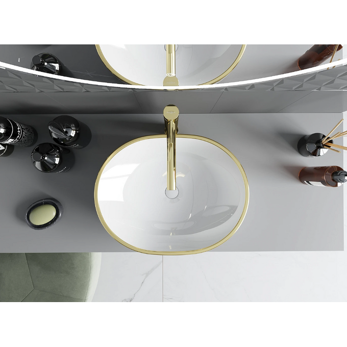 Раковина Mexen Viki White Diamond MEX-21054809 (48x35 см, біла глянсова із золотим візерунком, чаша), Доступні розміри: 48 x 35, Колір виробника: білий глянець, золото сіткою, фото , изображение 4