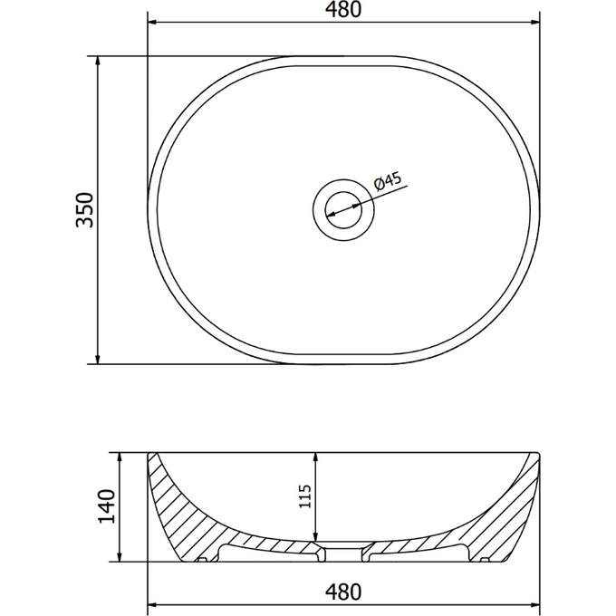 Раковина Mexen Viki White Diamond MEX-21054809 (48x35 см, біла глянсова із золотим візерунком, чаша), Доступні розміри: 48 x 35, Колір виробника: білий глянець, золото сіткою, фото , изображение 6