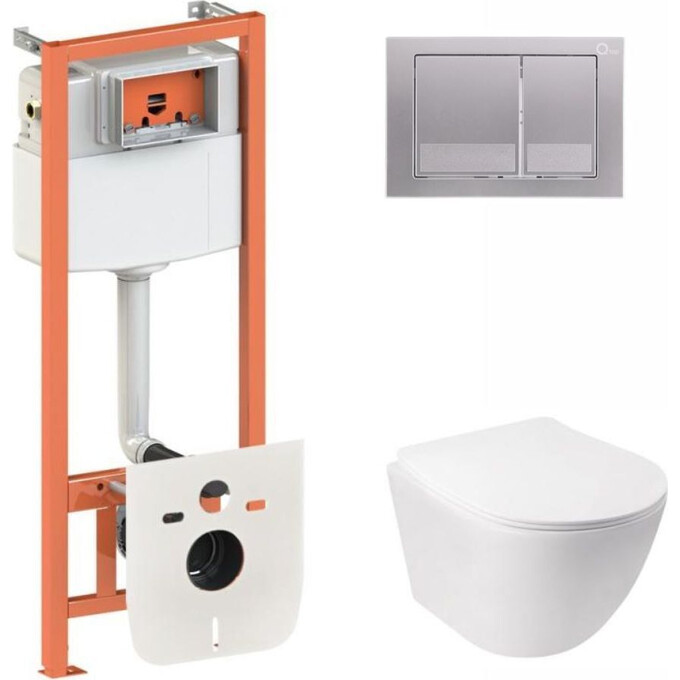 Комплект унитаз с инсталляцией 4 в 1 Qtap QT07335177W45135: подвесной унитаз с сиденьем Jay QT07335177W + инсталляция Nest ST QT0133M425 + клавиша смыва Nest QT0111M06029SAT + звукоизоляционная прокладка, фото 