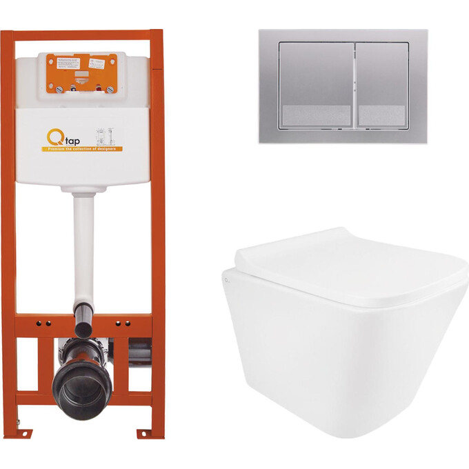 Комплект унитаз с инсталляцией 4 в 1 Qtap QT1733052EUQW45157: подвесной унитаз с сиденьем Tern QT1733052EUQW + инсталляция Nest ST QT0133M425 + клавиша смыва Nest QT0111M06029SAT + звукоизоляционная прокладка, фото 