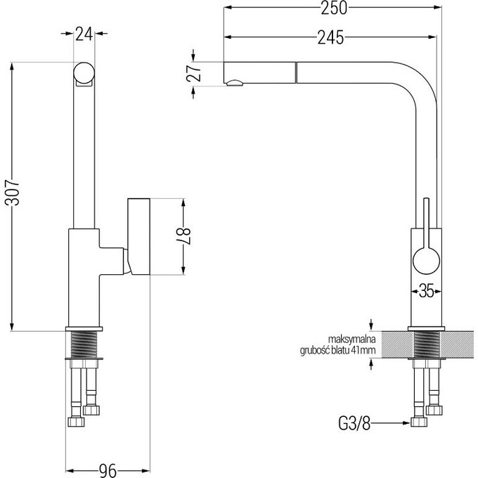 Смеситель для кухни Mexen Flora Chrome/Black MEX-670401-07 (хром/черный матовый, с выдвижной лейкой), Цвет производителя: хром, черный матовый, фото 2