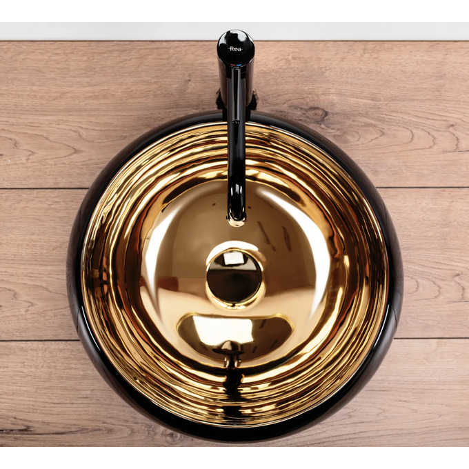 Раковина Rea Luna Black Matt Gold REA-U3306 (40 см, золото/чорний матовий, чаша), фото , изображение 4