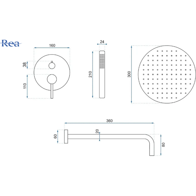 Душова система Rea Lungo Black Metallic REA-P4420 (чорний металік, прихованого монтажу), Колір виробника: чорний металік, фото , изображение 8