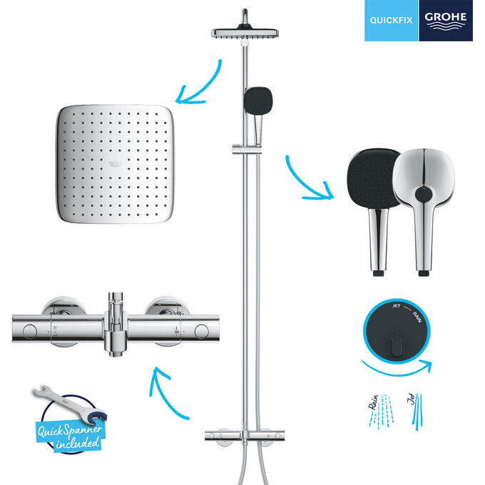 Душевая система с термостатом Grohe QuickFix Vitalio Comfort 250 26984001 (с изливом), Цвет производителя: хром, фото 10