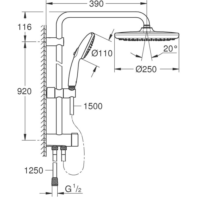 Душевая система Grohe QuickFix Vitalio Start System 250 26989001 (без смесителя), фото 12