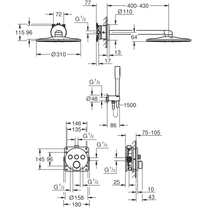 Душова система з термостатом Grohe QuickFix Precision SmartControl 34874000 (прихованого монтажу), фото , изображение 9