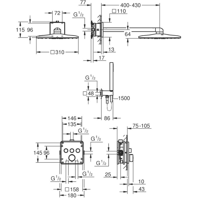 Душова система з термостатом Grohe QuickFix Precision SmartControl 34875000 (прихованого монтажу), фото , изображение 11