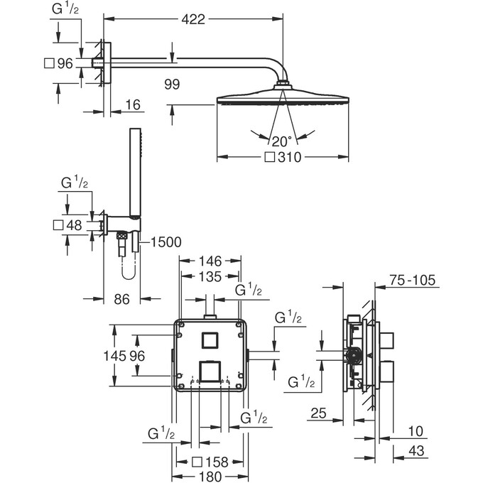 Душевая система с термостатом Grohe QuickFix Precision Cube 34879000 (скрытого монтажа), фото 10