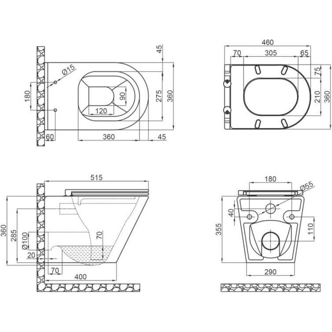 Комплект унитаз с инсталляцией 4 в 1 Qtap QT1433053EUQW45163: подвесной унитаз с сиденьем Scorpio QT14332380AW + инсталляция Nest ST QT0133M425 + клавиша смыва Nest QT0111M06029SAT + звукоизоляционная прокладка, Цвет производителя: сатин, фото 24