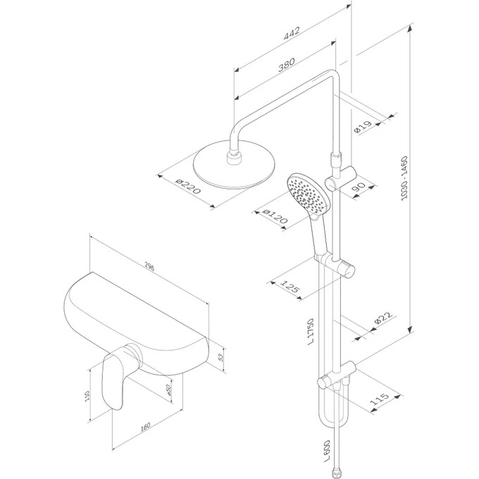 Душевая система Am.Pm Sensation F4083024 (с полкой), фото 2